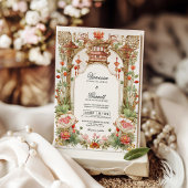 Asiatischer Roter Lotus und Fan Wedding Tee Zeremo Einladung