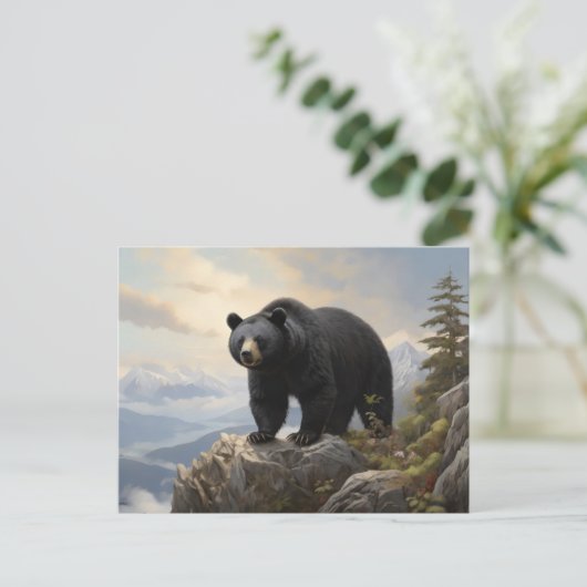 Asiatischer Schwarzbär auf der Bergspitze Postkarte (Stehend Vorderseite)