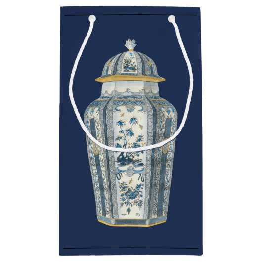 Asiatischer Urner in Blau und Weiß Kleine Geschenktüte (Rückseite)