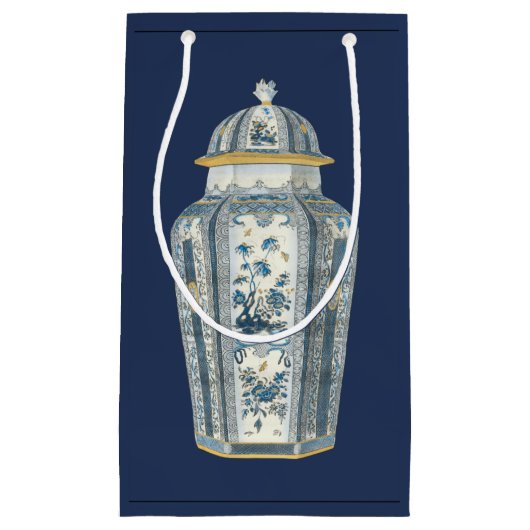 Asiatischer Urner in Blau und Weiß Kleine Geschenktüte (Vorderseite)