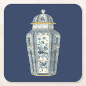 Asiatischer Urner in Blau und Weiß Rechteckiger Pappuntersetzer (Vorderseite)