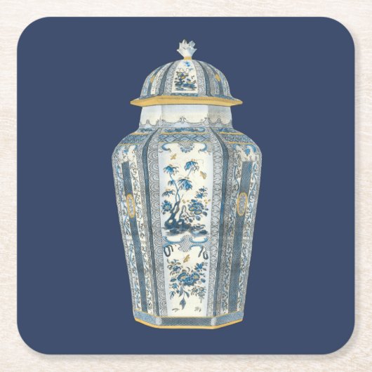 Asiatischer Urner in Blau und Weiß Rechteckiger Pappuntersetzer (Vorderseite)