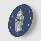 Asiatischer Urner in Blau und Weiß Runde Wanduhr (Winkel)