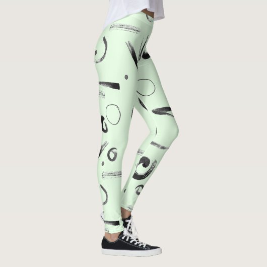 Asiatisches Abstraktes Schwarz in grünem Design Leggings (Rechts)