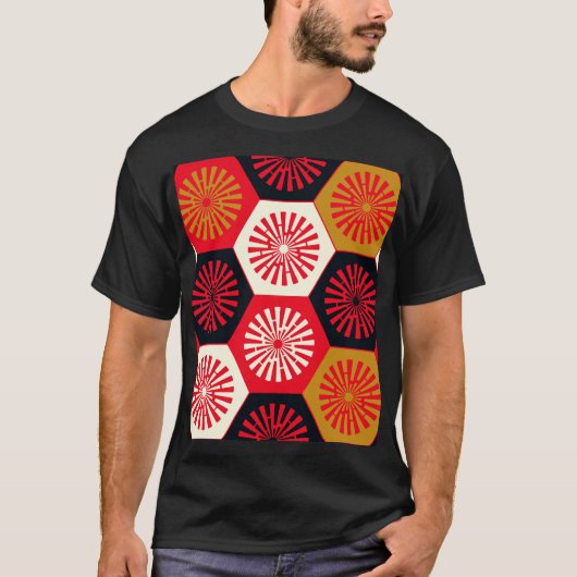 asiatisches Floral Hexagonal-Muster T-Shirt (Vorderseite)