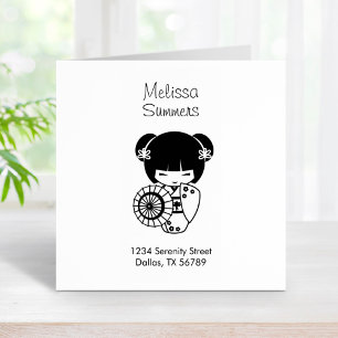 Asiatisches Geisha-Mädchen in Kimono-Adresse Gummistempel