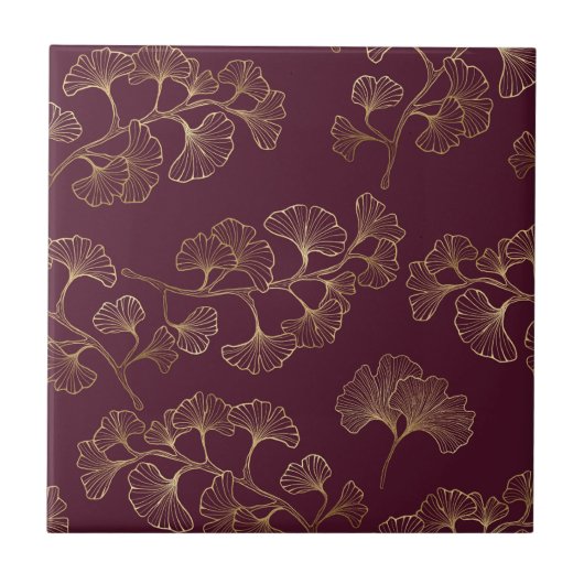 Asiatisches Gold-Botanikmuster Fliese (Vorderseite)