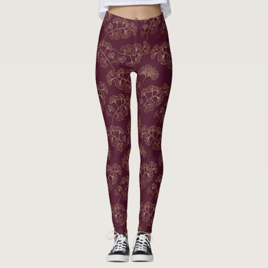 Asiatisches Gold-Botanikmuster Leggings (Vorderseite)