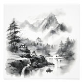 Asiatisches Haus in den Bergen Tinte Malerei Fotodruck (Vorne)