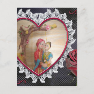 Asiatisches Hochzeitspaar auf Herz-Schwingen-Kunst Postkarte