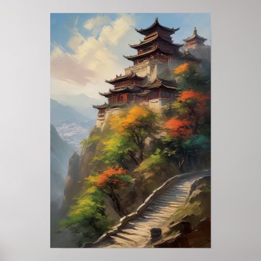 Asiatisches Kloster mit Blick auf das bunte Tal Poster (Vorne)