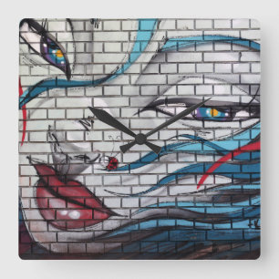 Asiatisches Mädchen Graffiti  Quadratische Wanduhr