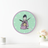 Asiatisches Mädchen in Pink Mauve Kimono Weißer Lo Große Wanduhr (Zuhause)