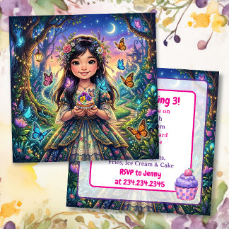 Asiatisches Mädchen, Schmetterlinge und Cupcake-Ge Einladung