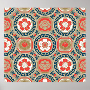 Asiatisches Motiv: Elegantes geometrisches Design Poster