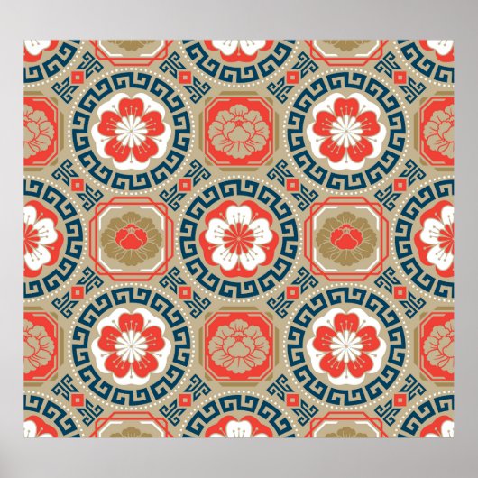 Asiatisches Motiv: Elegantes geometrisches Design Poster (Vorne)