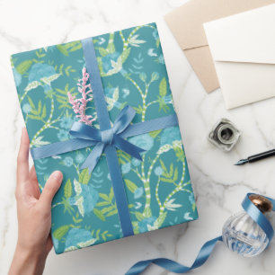 Asiatisches Muster Blau Grün Geschenkpapier