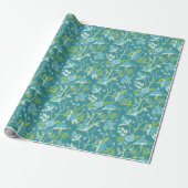Asiatisches Muster Blau Grün Geschenkpapier (Ungerollt)