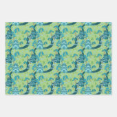 Asiatisches Muster Blau Grün Geschenkpapier Set (Vorderseite)