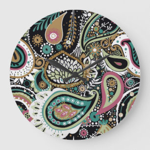 Asiatisches Paisley: modernes nahtloses Design. Große Wanduhr