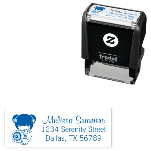 Asiatisches Regenschirmmädchen in Kimono Permastempel (Beispiel)