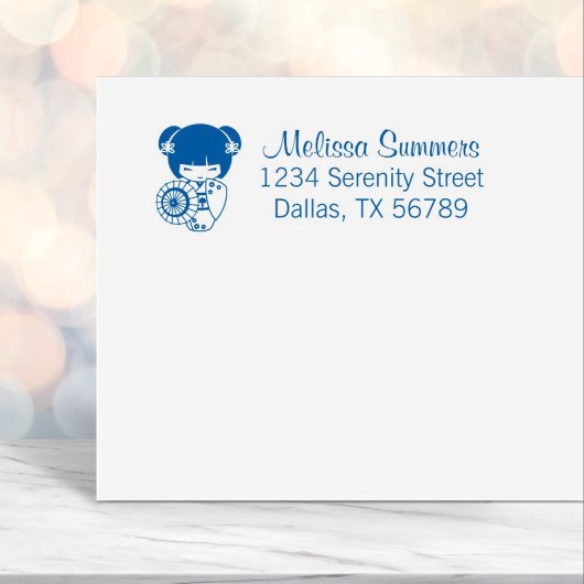 Asiatisches Regenschirmmädchen in Kimono Permastempel