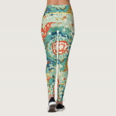 Asiatisches Rosskalkmuster Grün und Blau Leggings (Rückseite)