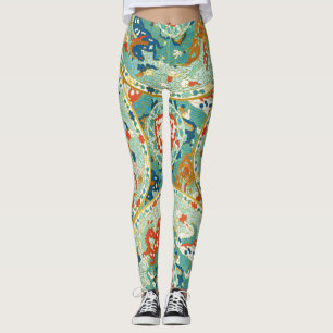 Asiatisches Rosskalkmuster Grün und Blau Leggings
