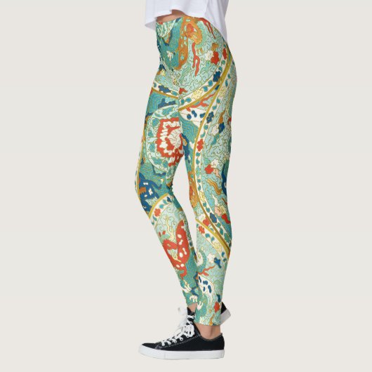 Asiatisches Rosskalkmuster Grün und Blau Leggings (Links)