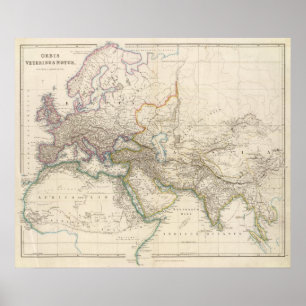 Asien-Atlas-Karte für Afrika, Europa und Western Poster