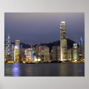Asien, China, Hongkong, Stadt-Silhouette und 2 Poster