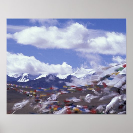 Asien, China, Tibet, Tangla-Pass. Gebetsflaggen, Poster (Vorne)