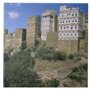 Asien, Jemen, Al Hajjara. Gebäude und nur Fliese