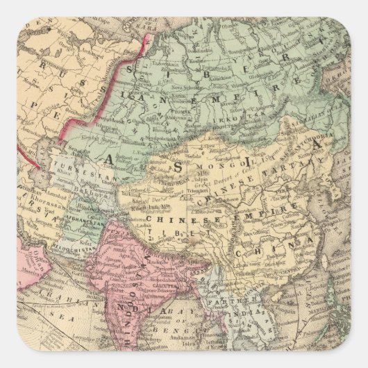 Asien-Karte von Mitchell Quadratischer Aufkleber (Vorderseite)
