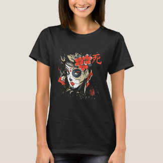Asien La Catrina Blumen-Tätowierung Zucker-Maske M T-Shirt