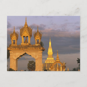 Asien, Laos, Vientiane. That Luang Tempel. Postkarte
