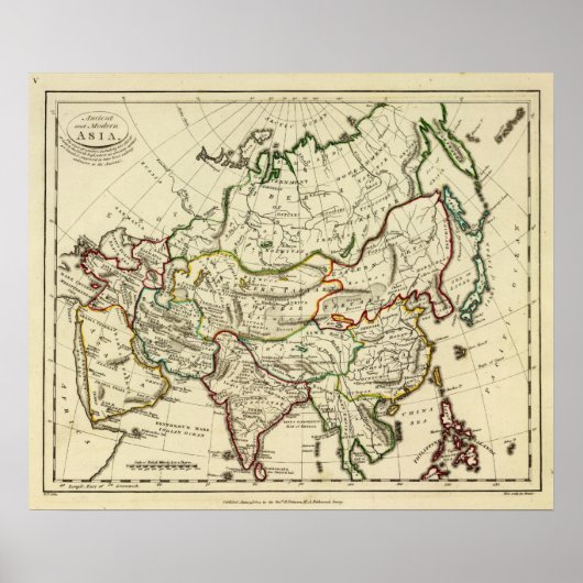 Asien mit umrissenen Grenzen Poster (Vorne)