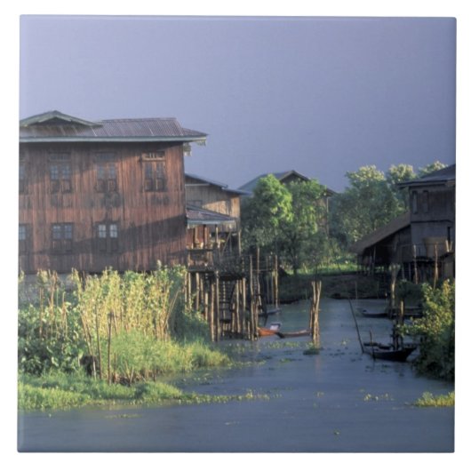 Asien, Myanmar, Inle Lake. Ein schwimmendes Dorf Fliese (Vorderseite)