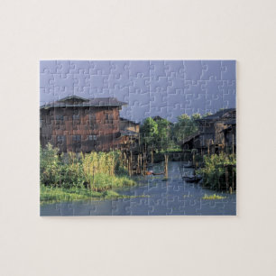 Asien, Myanmar, Inle-See. Ein schwimmendes Dorf au Puzzle
