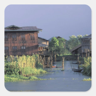 Asien, Myanmar, Inle-See. Ein schwimmendes Dorf au Quadratischer Aufkleber