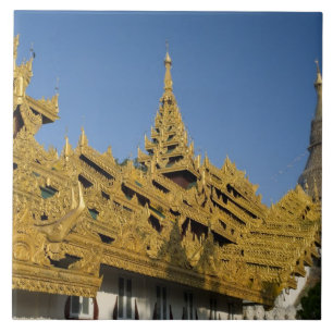 Asien, Myanmar, Yangon. Goldene Stupa von Shwedago Fliese