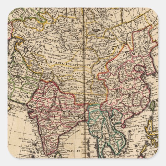 Asien Quadratischer Aufkleber (Vorderseite)