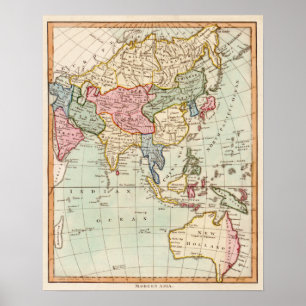 Asien und Australien Panoramakarte Poster