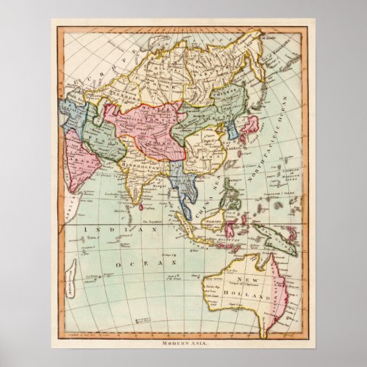 Asien und Australien Panoramakarte Poster (Vorne)