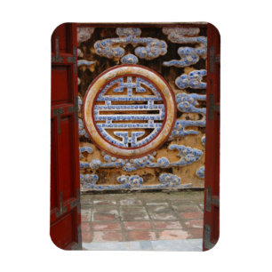 Asien, Vietnam. Verzierte Mauer an der Zitadelle Magnet