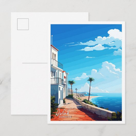Asilah Marokko Kunstreise Vintage Darstellung Postkarte (Vorne/Hinten)