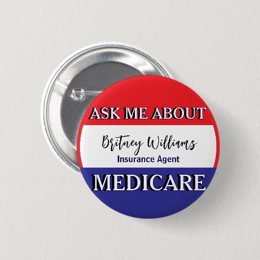 Ask Me About Medicare Red White Blue Button (Vorne & Hinten)