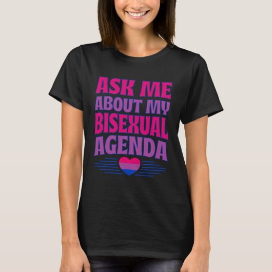 Ask Me About My Bisexual Agenda Heart Bi Pride Aes T-Shirt (Vorderseite)