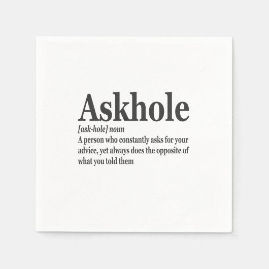 Askhole Definition Unglaublich witzig Gag Wörterbu Serviette (Vorderseite)