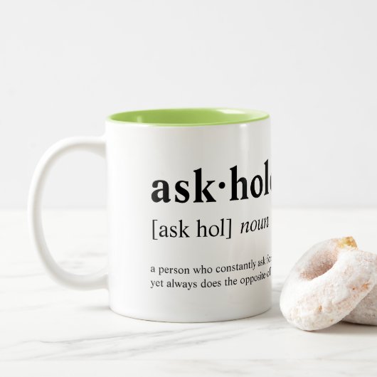 Askhole - Wörterbuchbedeutung Zweifarbige Tasse (Mit Donut)